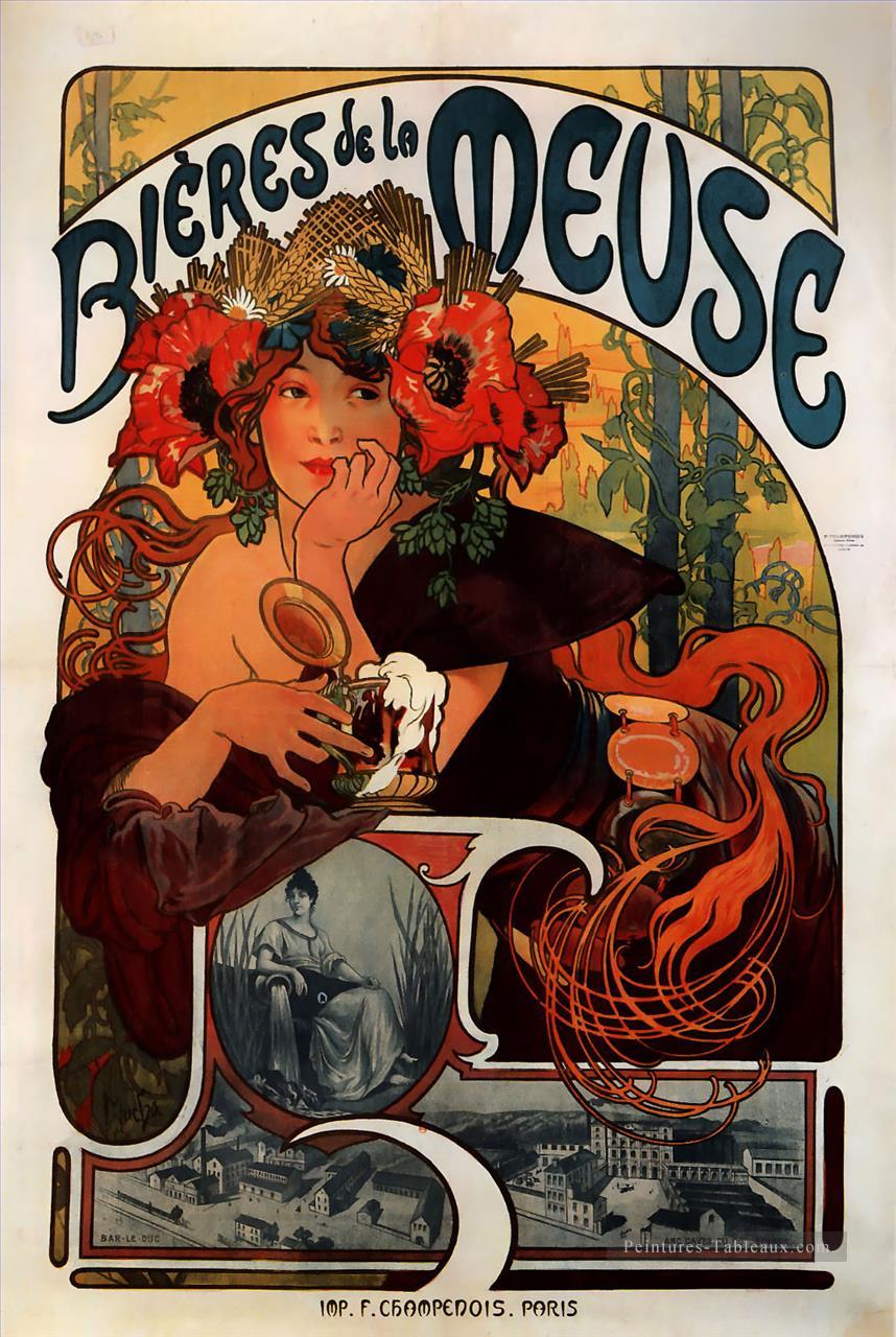 Bières de la Meuse 1897 Art Nouveau tchèque Alphonse Mucha Peintures à l'huile